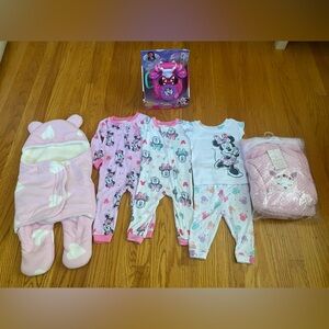 Disney Minnie Mouse Baby Apparel Set,Blanket,Plush Onsie,Telephone Toy~9 months